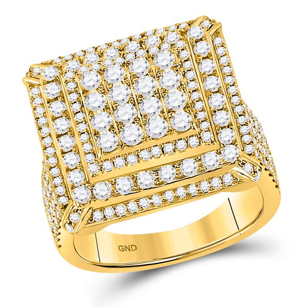 Mens Diamond Square Ring 3-1/3 Cttw 10kt Yellow Gold