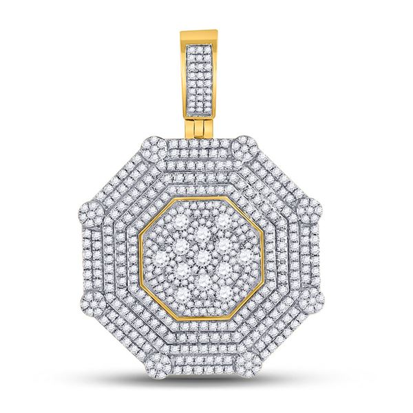 Mens Diamond Octagon Cluster Charm Pendant 3-1/2 Cttw 10kt Yellow Gold