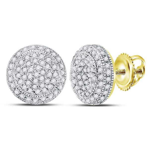 Mens Diamond Circle Cluster Earrings 5/8 Cttw 10kt Yellow Gold