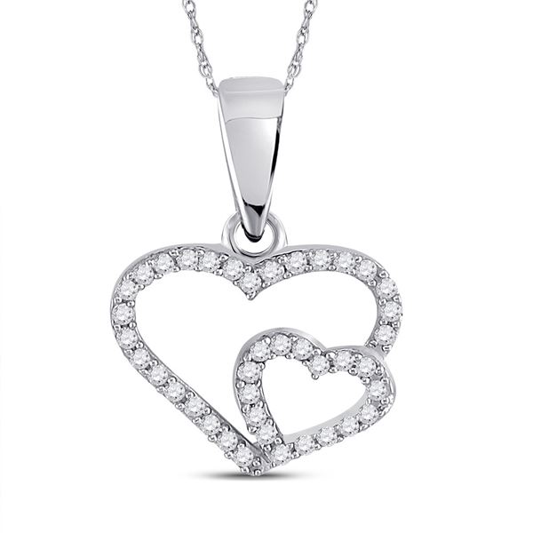 Diamond Double Heart Pendant 1/10 Cttw 10kt White Gold