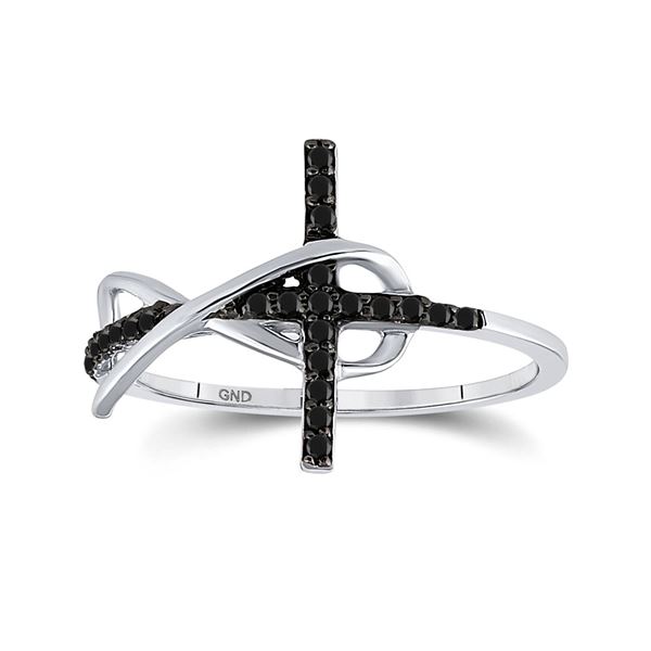 Black Color Enhanced Diamond Cross Infinity Ring 1/10 Cttw Sterling Silver