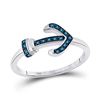 Image 1 : Blue Color Enhanced Diamond Anchor Ring 1/20 Cttw Sterling Silver