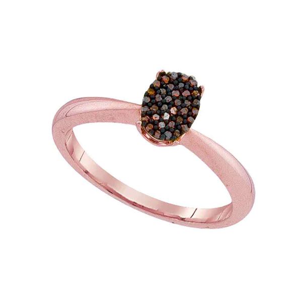 Red Color Enhanced Diamond Oval Cluster Ring 1/10 Cttw 10kt Rose Gold