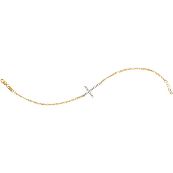 Diamond Cross Bracelet 1/10 Cttw 10kt Yellow Gold