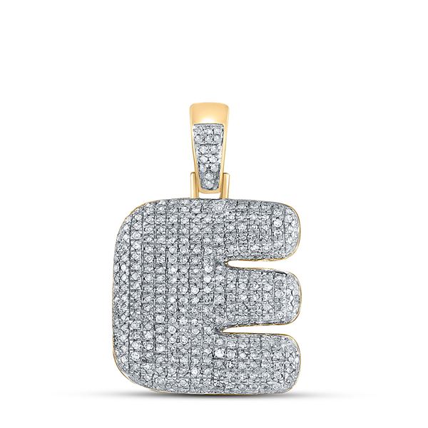 Mens Diamond Bubble E Letter Charm Pendant 1 Cttw 10kt Yellow Gold