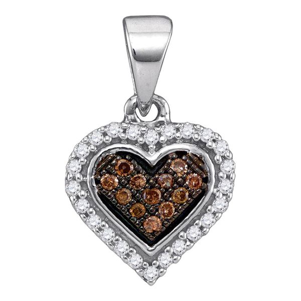 Brown Diamond Heart Cluster Pendant 1/8 Cttw 10kt White Gold