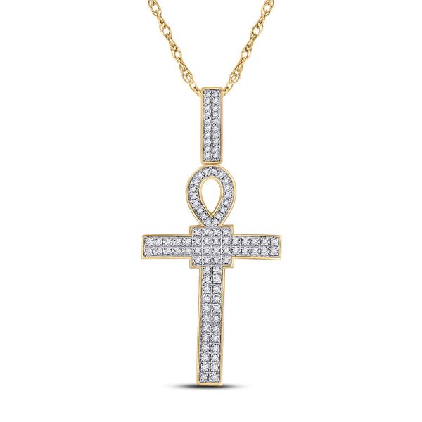 Mens Diamond Ankh Cross Charm Pendant 3/8 Cttw 10kt Yellow Gold