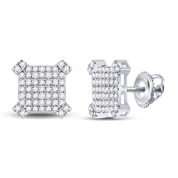 Mens Diamond Squared Cluster Earrings 1/3 Cttw 14kt White Gold