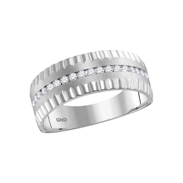 Mens Diamond Wedding Machine-Set Band Ring 1/3 Cttw 14kt White Gold