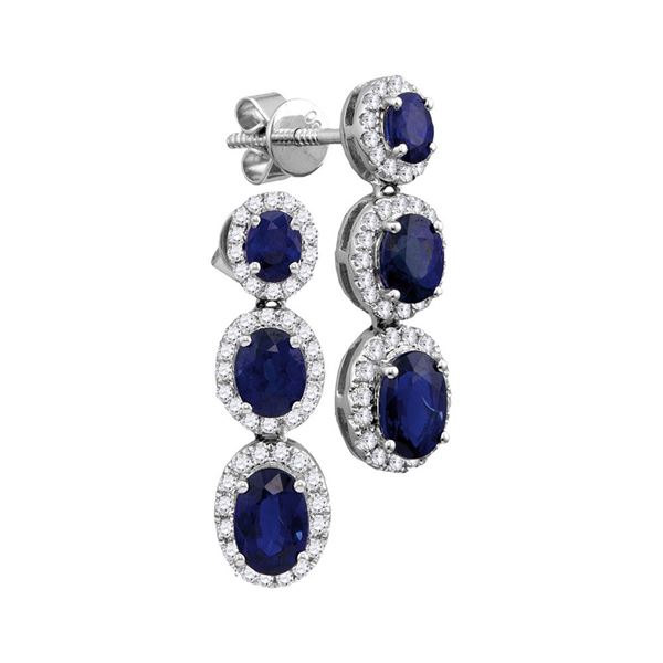 Oval Blue Sapphire Triple Dangle Earrings 3-1/4 Cttw 18kt White Gold