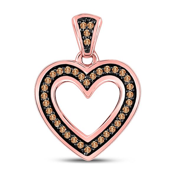 Brown Diamond Heart Pendant 1/10 Cttw 10kt Rose Gold