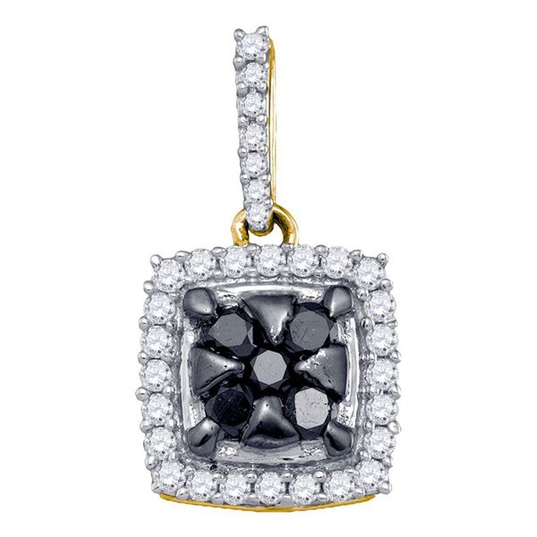 Black Color Enhanced Diamond Square Cluster Pendant 1/2 Cttw 10kt Yellow Gold