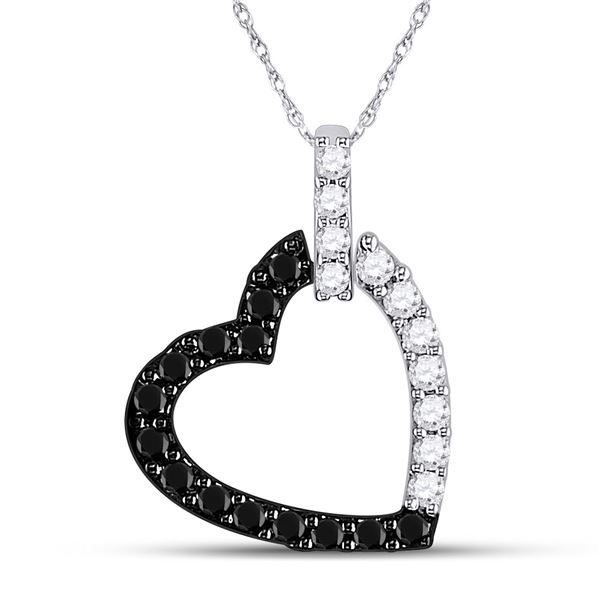 Black Color Enhanced Diamond Heart Pendant 1/4 Cttw 14kt White Gold