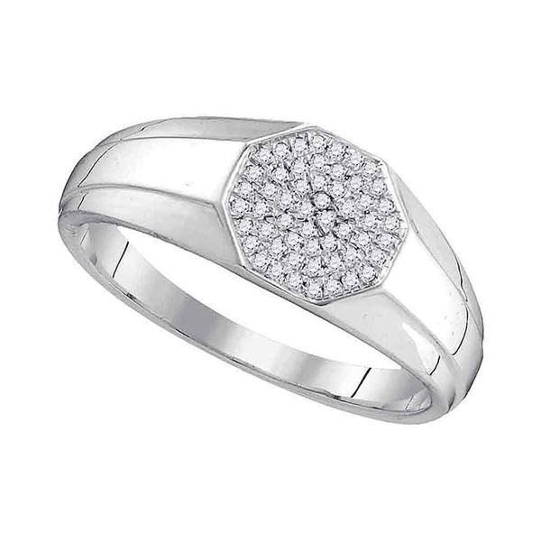 Mens Diamond Octagon Cluster Ring 1/6 Cttw 10kt White Gold