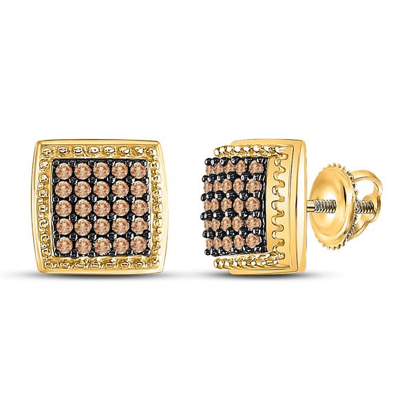 Brown Diamond Square Cluster Earrings 1/2 Cttw 10kt Yellow Gold