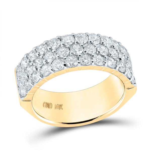 Diamond 3-row Wedding Anniversary Band 2 Cttw 14k Yellow Gold