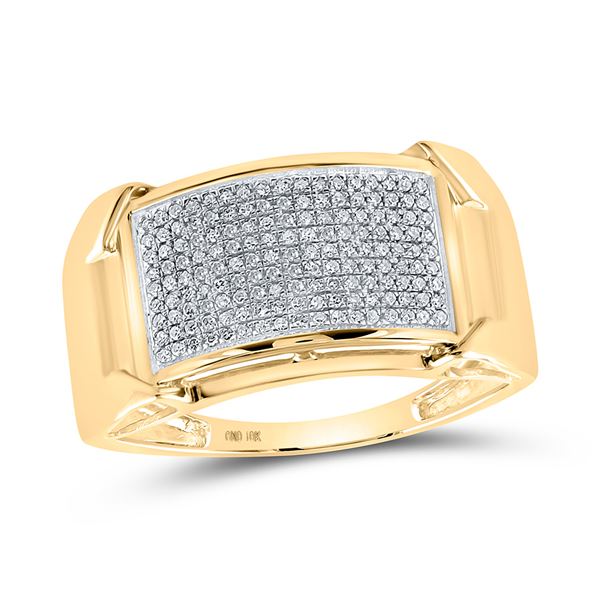 Mens Diamond Rectangle Cluster Ring 1/3 Cttw 10kt Yellow Gold