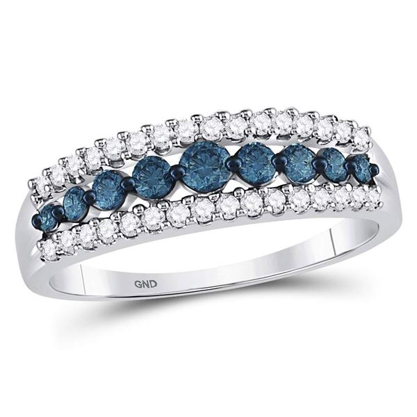 Blue Color Enhanced Diamond Band Ring 1/2 Cttw 10kt White Gold