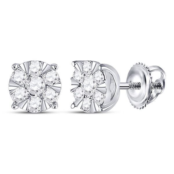 Diamond Fashion Cluster Earrings 1/2 Cttw 14kt White Gold