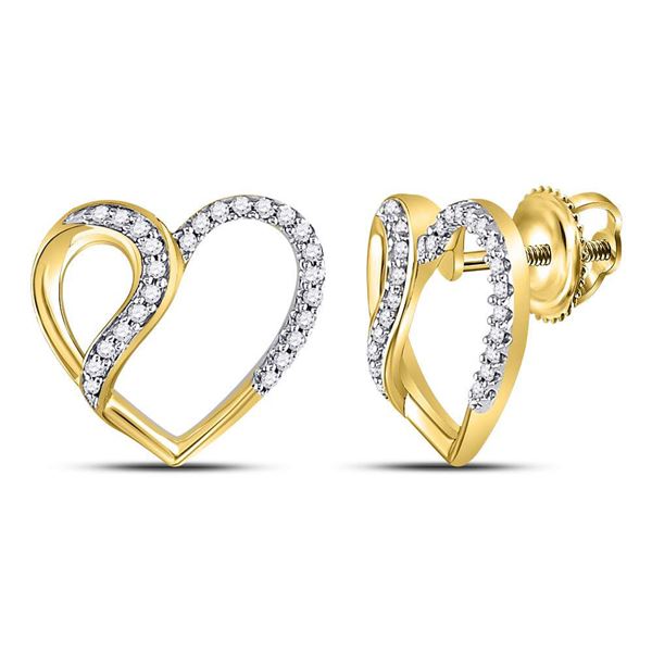 Diamond Heart Earrings 1/6 Cttw 10kt Yellow Gold