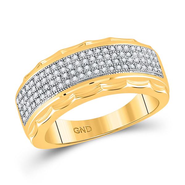 Mens Diamond Scalloped Edge Band Ring 3/8 Cttw 10kt Yellow Gold