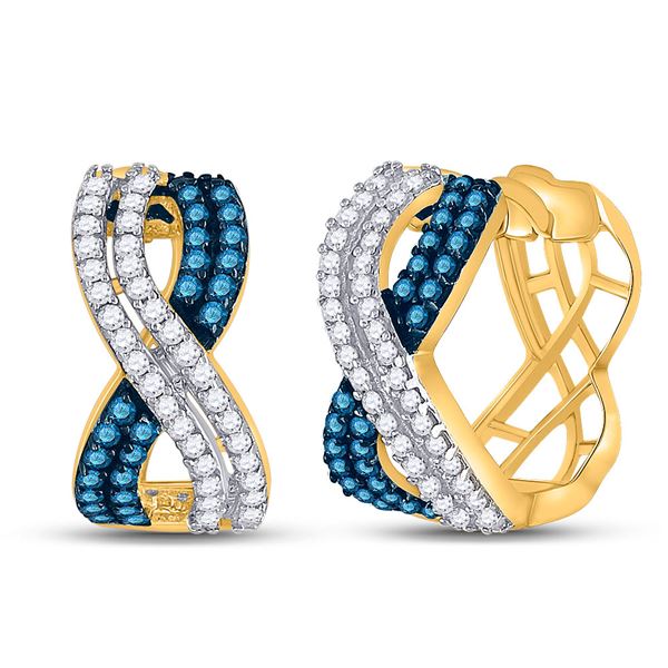 Blue Color Enhanced Diamond Hoop Earrings 1 Cttw 10kt Yellow Gold