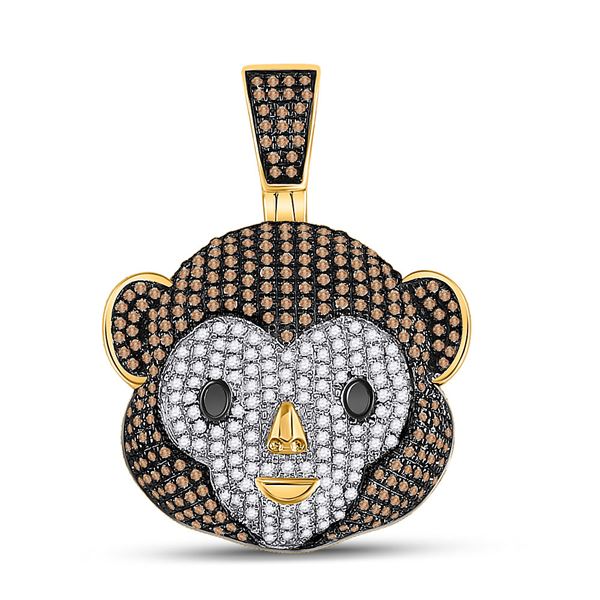 Mens Brown Diamond Monkey Animal Charm Pendant 1 Cttw 10kt Yellow Gold