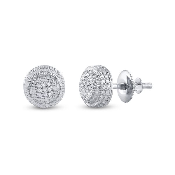 Sterling Silver Mens Diamond Circle Disk Stud Earrings 1/20 Cttw Sterling Silver