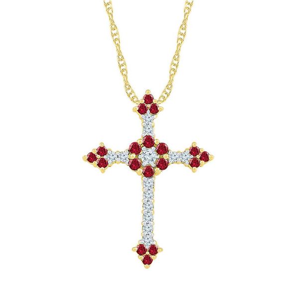 Lab-Created Ruby Cross Pendant 1 Cttw 10kt Yellow Gold