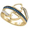 Image 1 : Blue Color Enhanced Diamond Double Heart Ring 1/5 Cttw 10kt Yellow Gold