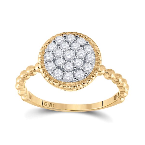 Diamond Beaded Circle Cluster Ring 3/8 Cttw 10kt Yellow Gold