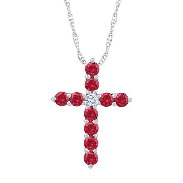 Lab-Created Ruby Cross Pendant 7/8 Cttw 10kt White Gold