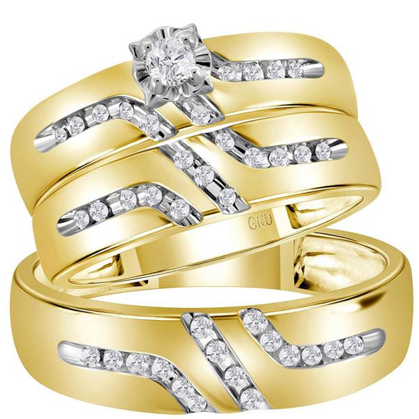 His Hers Diamond Solitaire Matching Wedding Set 1/4 Cttw 10kt Yellow Gold