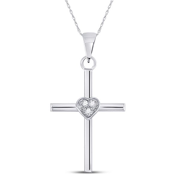 Diamond Heart Cross Pendant .03 Cttw Sterling Silver