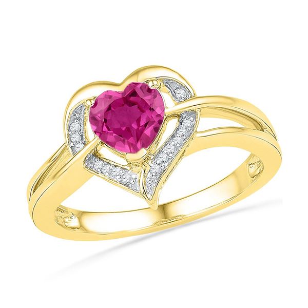 Lab-Created Pink Sapphire Heart Ring 1 Cttw 10kt Yellow Gold