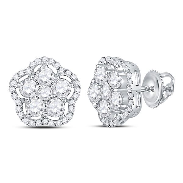 Diamond Star Cluster Earrings 1-1/2 Cttw 14kt White Gold