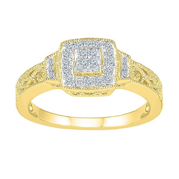 Diamond Square Cluster Ring 1/5 Cttw 10kt Yellow Gold