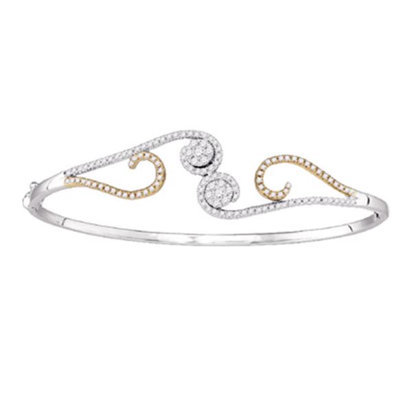 Diamond Curl Flower Cluster Bangle Bracelet 5/8 Cttw 14kt White Gold