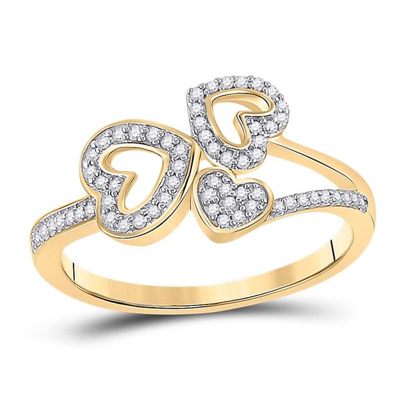 Diamond Triple Heart Ring 1/6 Cttw 10kt Yellow Gold