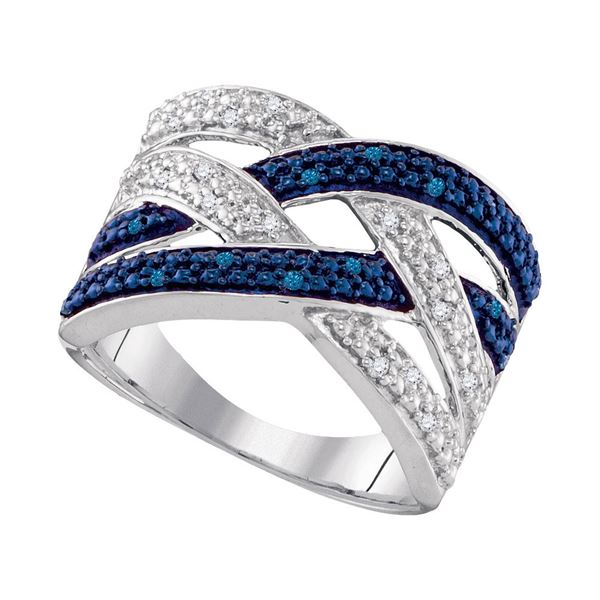 Blue Color Enhanced Diamond Band Ring 1/10 Cttw Sterling Silver