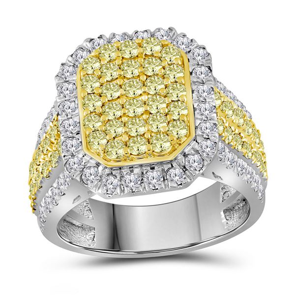 Canary Yellow Diamond Rectangle Cluster Ring 2-1/3 Cttw 14kt White Gold