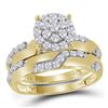 Image 2 : His Hers Diamond Cluster Matching Wedding Set 1 Cttw 10kt Yellow Gold