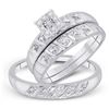 Image 1 : His Hers Diamond Cluster Matching Wedding Set 1/8 Cttw 10kt White Gold