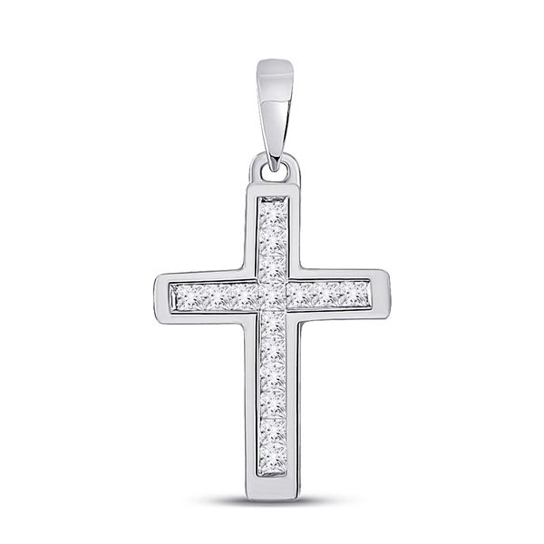 Princess Diamond Cross Pendant 1/6 Cttw 10kt White Gold