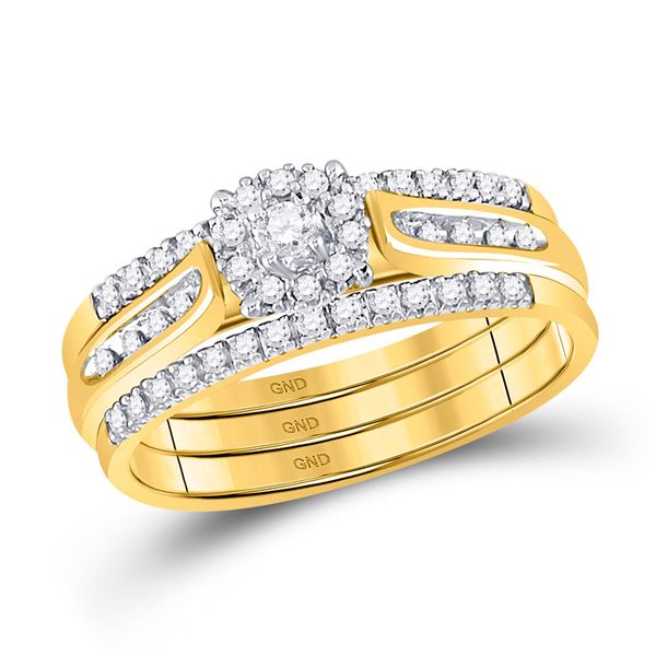 Diamond 3-Piece Bridal Wedding Ring Band Set 1/4 Cttw 14kt Yellow Gold