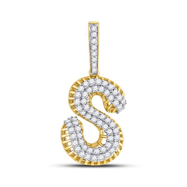 Mens Diamond S Letter Charm Pendant 1-1/3 Cttw 10kt Yellow Gold