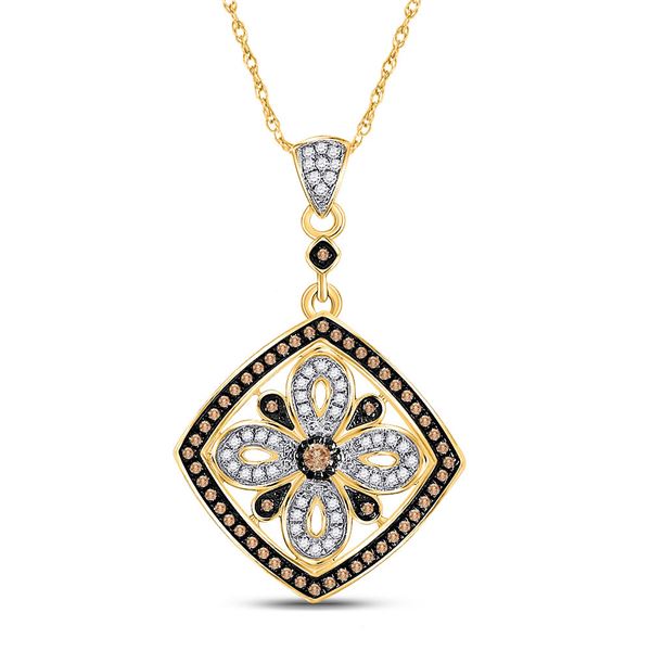 Brown Diamond Square Pendant 3/8 Cttw 14kt Yellow Gold