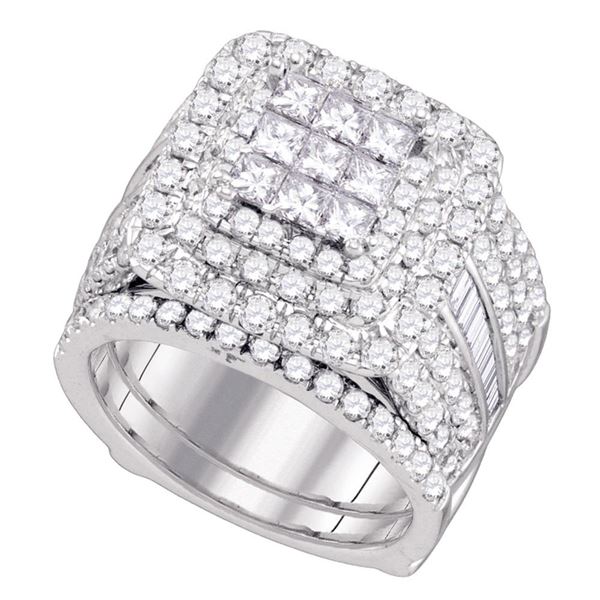 Diamond Cluster Wedding Bridal Ring Set 4 Cttw 14kt White Gold