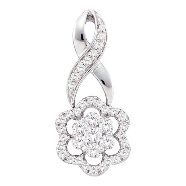 Diamond Twist Flower Cluster Pendant 1/2 Cttw 14kt White Gold