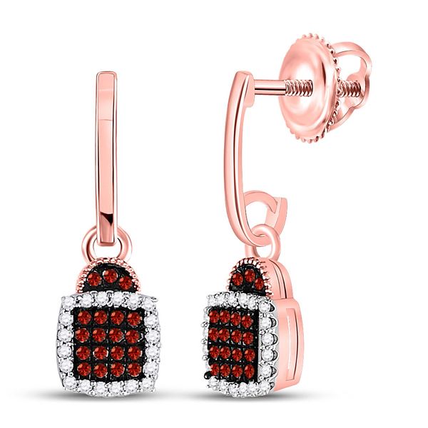 Red Color Enhanced Diamond Square Dangle Earrings 1/5 Cttw 10kt Rose Gold